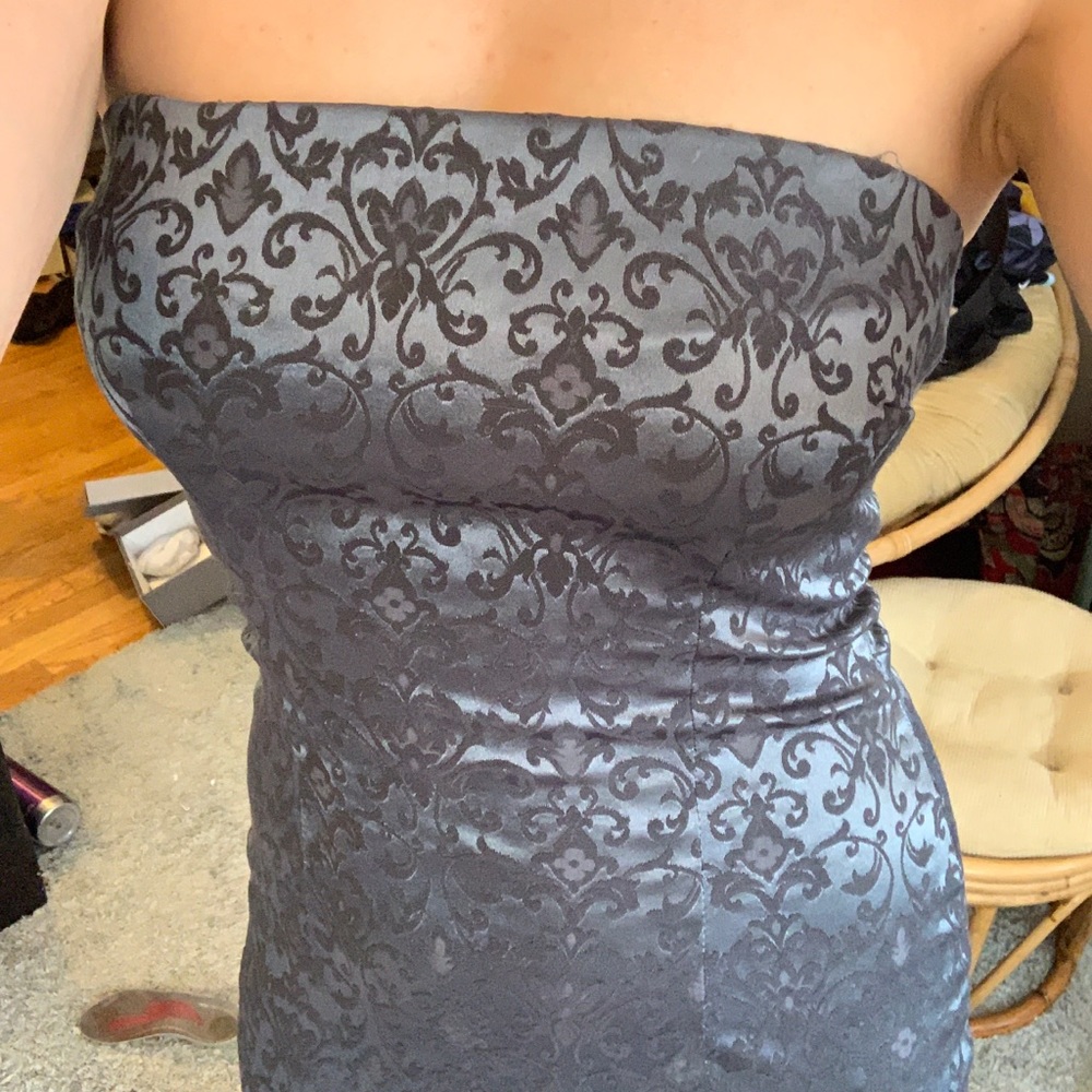 Gorgeous silver and black strapless dress